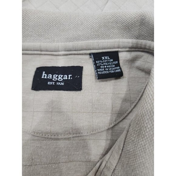 Haggar Mens Beige Short Sleeve Polo Shirt W/ Stitched Checks XXL - Picture 5 of 6